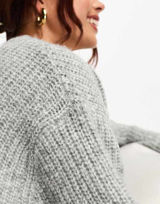 ASOS DESIGN fluffy rib sweater with crew neck in gray, 3 of 4