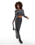 [ASOS DESIGN] ASOS DESIGN fluffy ribbed bardot faux-ord midaxi dress in charcoal marl-Grey L Charcoal marl