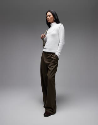 Asos Design Fluffy Ribbed Double Layer Turtleneck Top In White