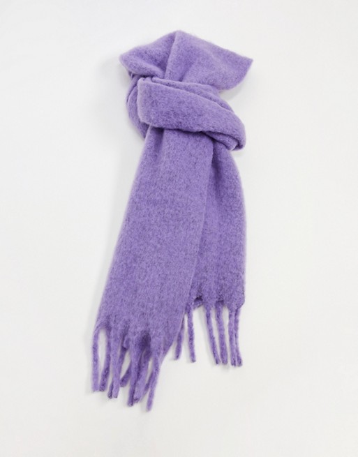 ASOS DESIGN fluffy scarf with tassels in purple marl