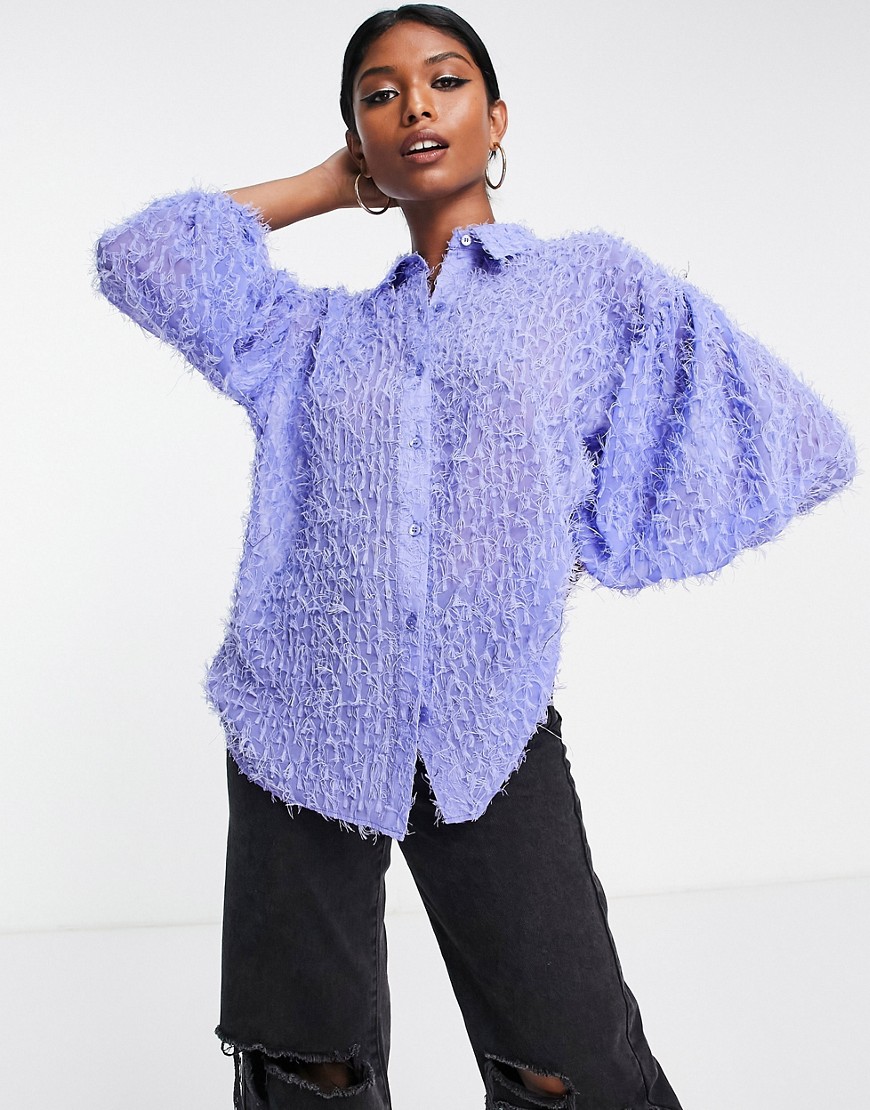 ASOS DESIGN fluffy shirt with volume short sleeve in purple