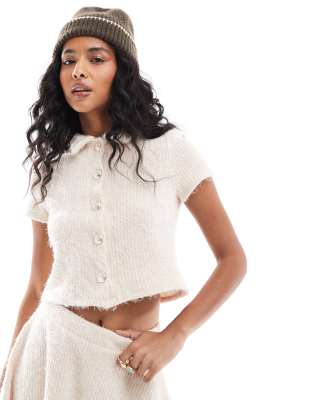 ASOS DESIGN FLUFFY SHORT SLEEVE CARDIGAN 