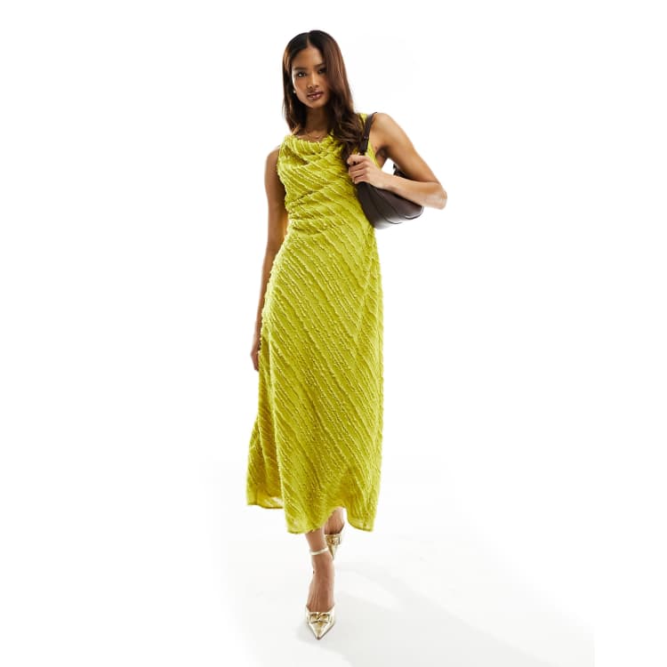 ASOS DESIGN fluffy stripe bias cut sleeveless midi dress in chartreuse