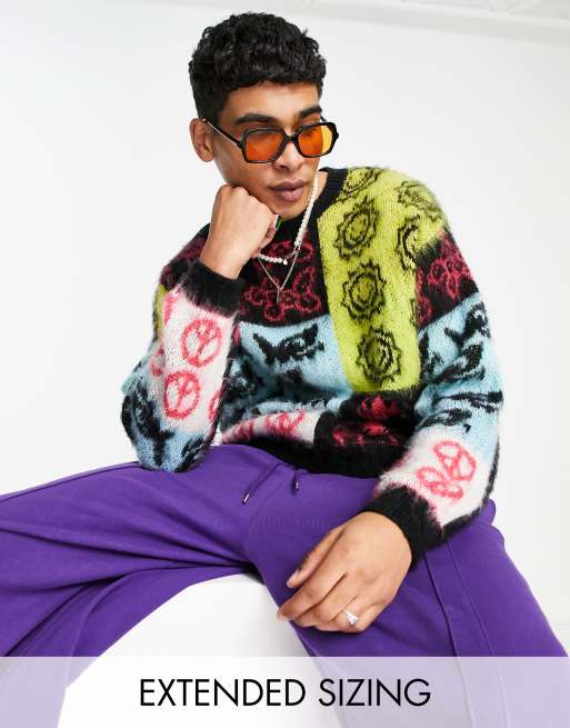 ASOS DESIGN fluffy sweater with all over pattern