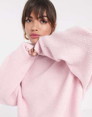 pink balloon sleeve sweater