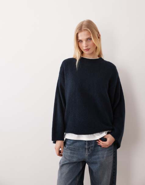 ASOS DESIGN fluffy jumper with cape back in navy