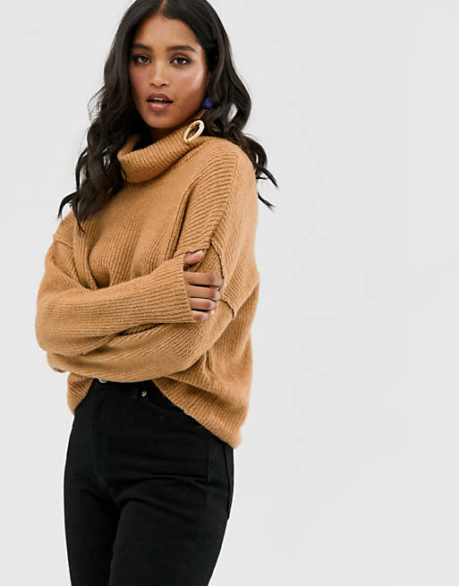 ASOS DESIGN fluffy sweater with cowl neck in recycled blend
