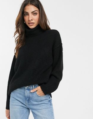 Asos Design Fluffy Sweater With Cowl Neck-black | ModeSens