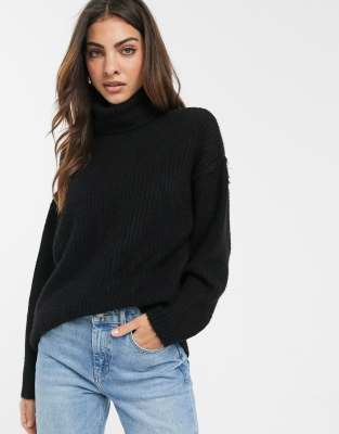 Asos Design Fluffy Sweater With Cowl Neckblack ModeSens