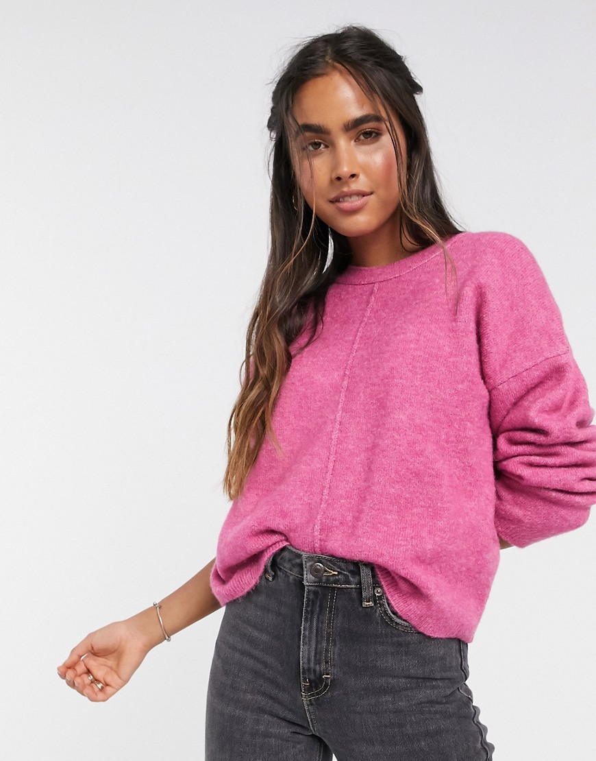 Asos Design Fluffy Sweater With Mock Seam-pink