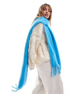 fluffy tassel scarf in bright blue