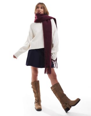 fluffy tassel scarf in burgundy-Red