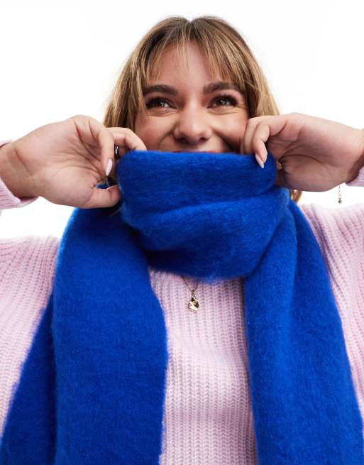 ASOS DESIGN fluffy tassel scarf in colbalt blue ASOS
