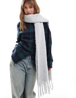 fluffy tassel scarf in light gray heather