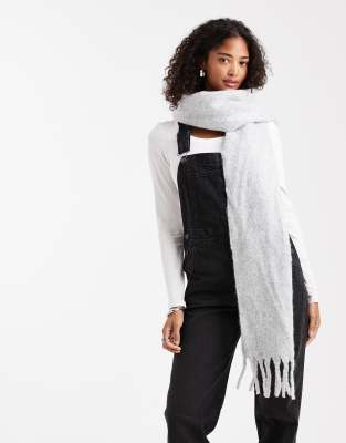 ASOS DESIGN ASOS DESIGN fluffy tassel scarf in light grey marl