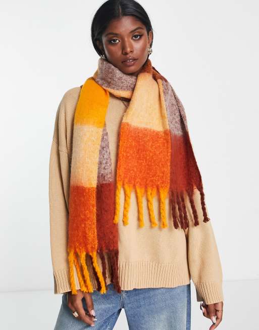 ASOS DESIGN oversized wool scarf with tassels in gray