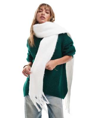 fluffy tassel scarf in winter white