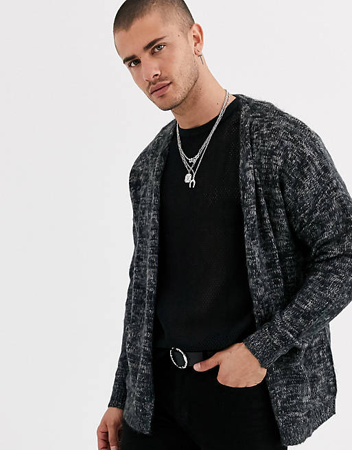 ASOS DESIGN fluffy textured knit cardigan in charcoal | ASOS
