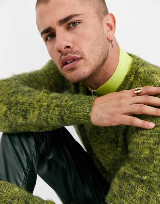 ASOS DESIGN fluffy textured knit jumper in green twist ASOS