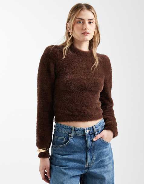 ASOS DESIGN fluffy top in chocolate - view 1