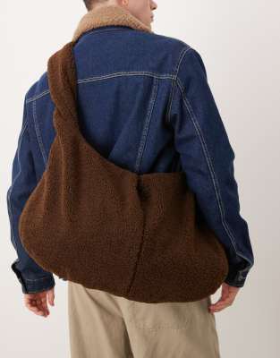 Asos Design Fluffy Tote Bag In Brown