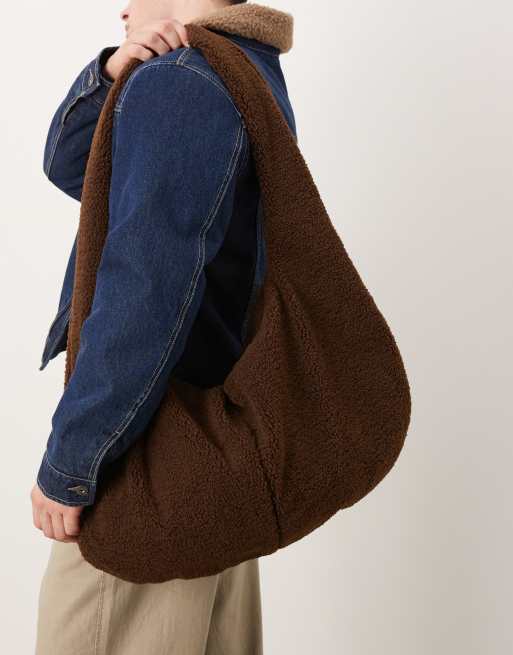 ASOS DESIGN fluffy tote in brown, 4 of 4