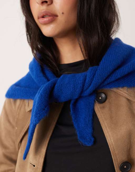 ASOS DESIGN fluffy triangle scarf in bright blue