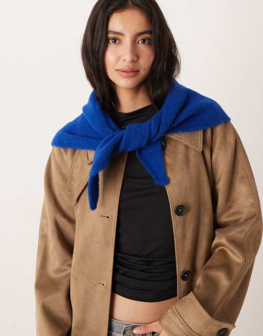 ASOS DESIGN fluffy triangle scarf in bright blue