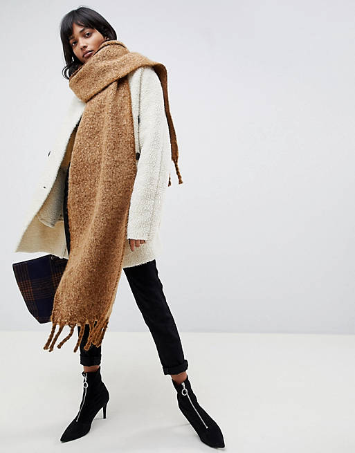 ASOS DESIGN fluffy two tone long scarf with tassels