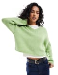 [ASOS DESIGN] ASOS DESIGN fluffy v neck relaxed jumper in green L Green