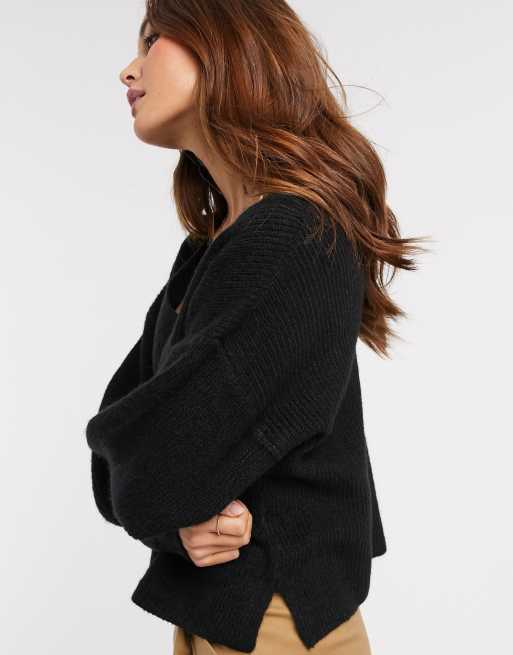 Balloon sleeve v hot sale neck sweater