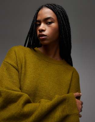 Asos Design Fluffy Wide Sleeve Knit Sweater In Green