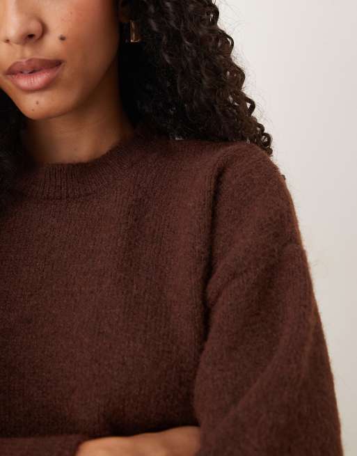 ASOS DESIGN fluffy wide sleeve knit sweater with wool in brown, 4 of 4
