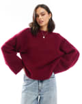 [ASOS DESIGN] ASOS DESIGN fluffy wide sleeve knitted jumper in burgundy-Red L Burgundy