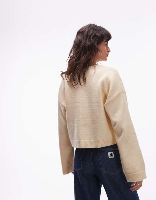 ASOS DESIGN fluffy wide sleeve knitted jumper in butter yellow, 4 of 4