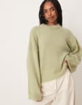 [ASOS DESIGN] ASOS DESIGN fluffy wide sleeve knitted jumper in green S Green