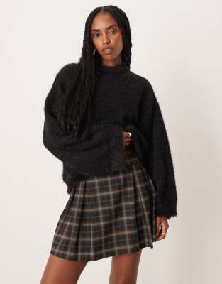 Asos Design Fluffy Wide Sleeves Knit Sweater In Black