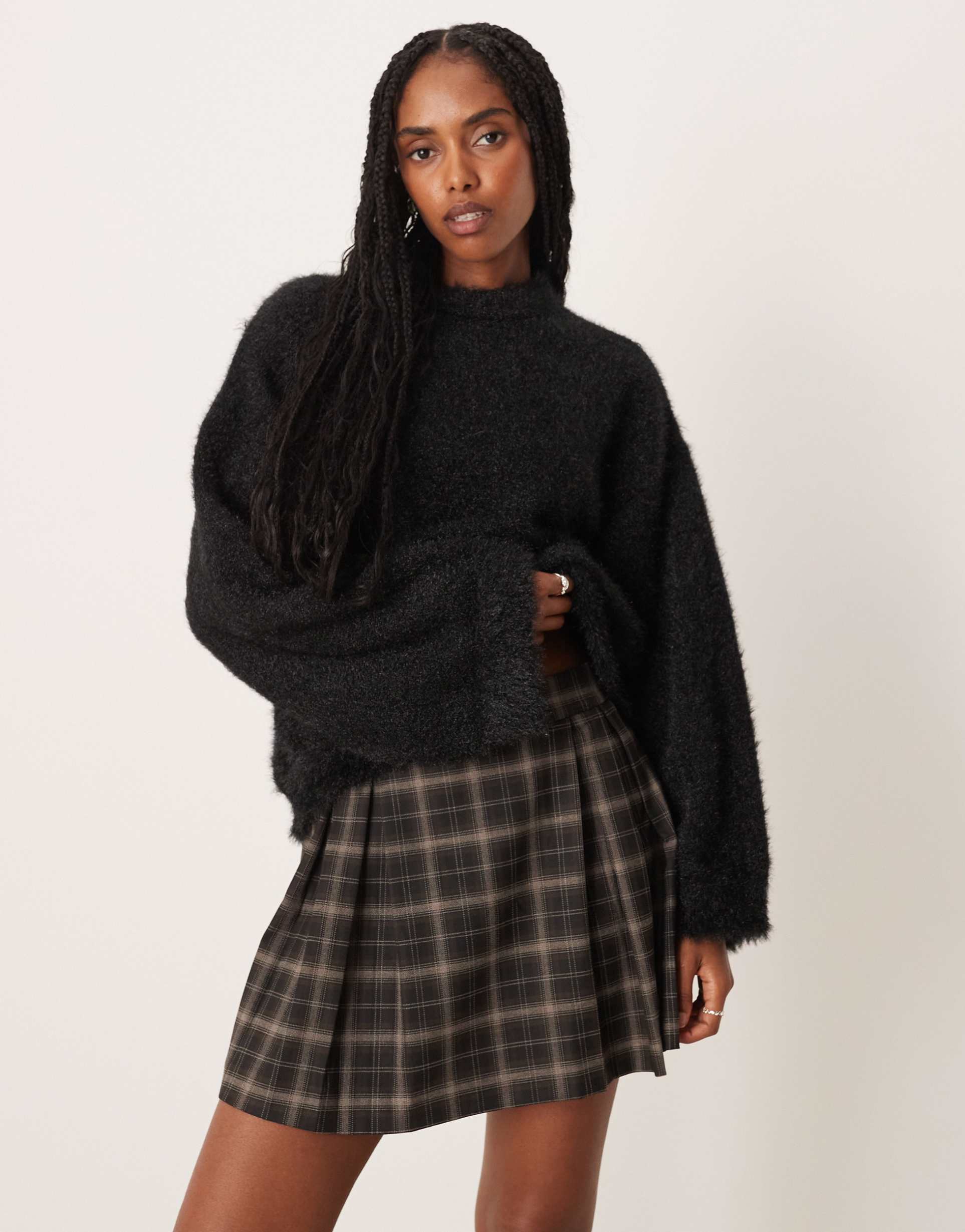 asos design fluffy wide sleeves knit sweater in black
