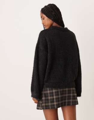 Asos Design Fluffy Wide Sleeves Knit Sweater In Black
