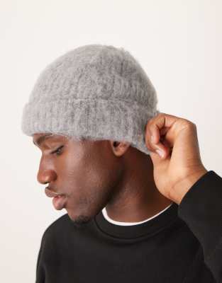 fluffy wool mix beanie in gray