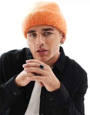 fluffy wool mix beanie in orange