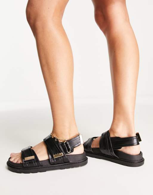 ASOS DESIGN Flume sporty flat sandals in black | ASOS