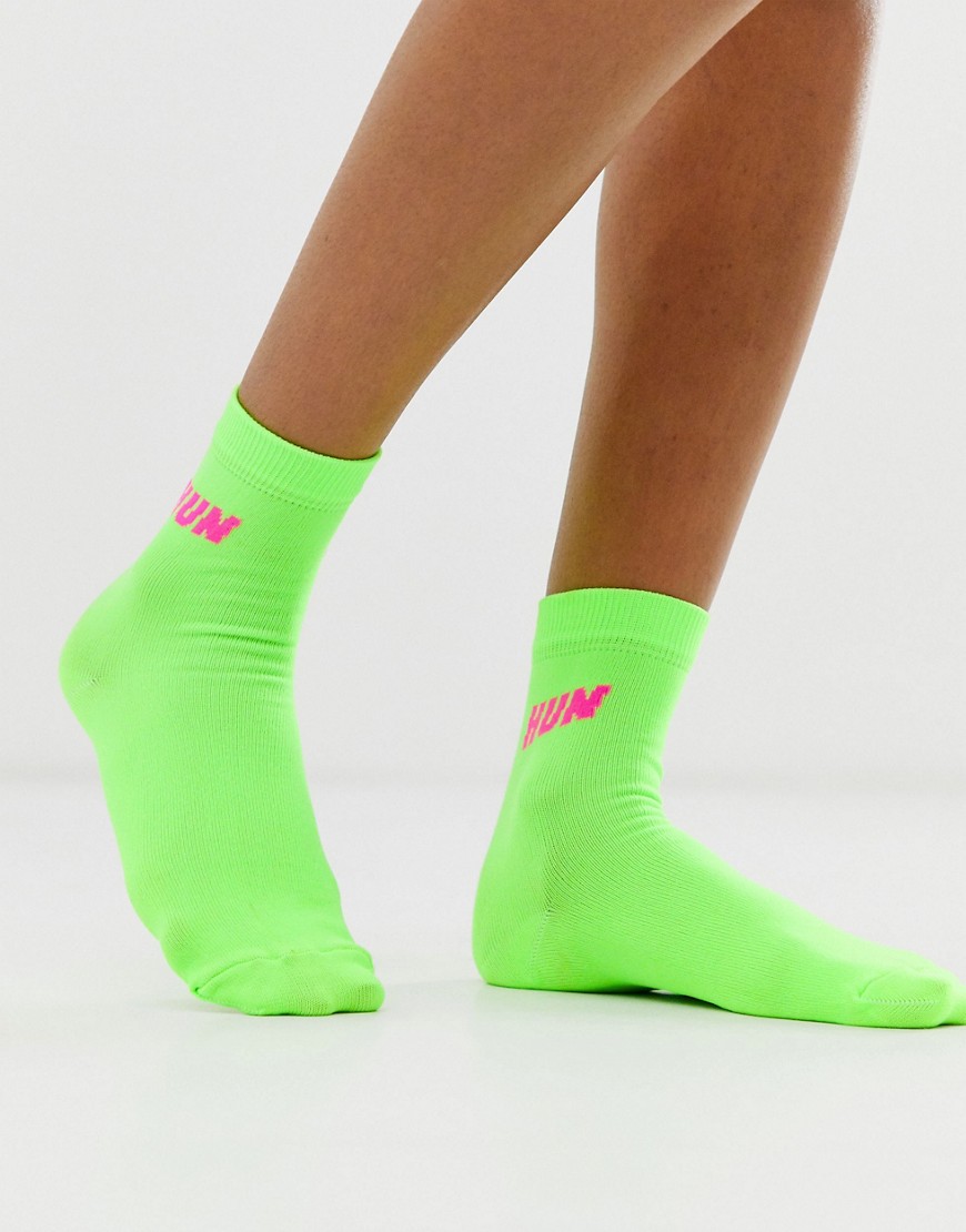 ASOS DESIGN fluro hun ankle socks-Green