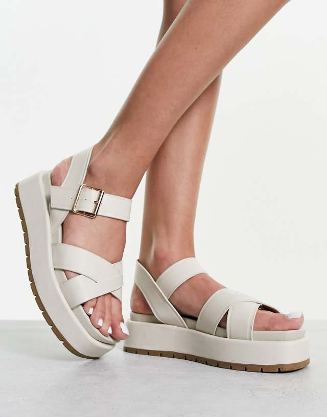 ASOS DESIGN Flurry square toe flat sandals in off-white - CREAM