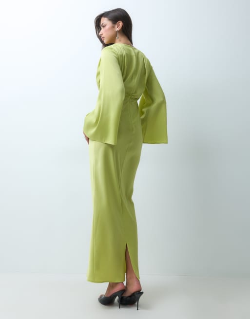 ASOS DESIGN flute sleeve draped maxi dress in green, 3 of 5