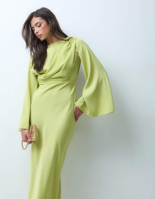 ASOS DESIGN flute sleeve draped maxi dress in green, 5 of 5