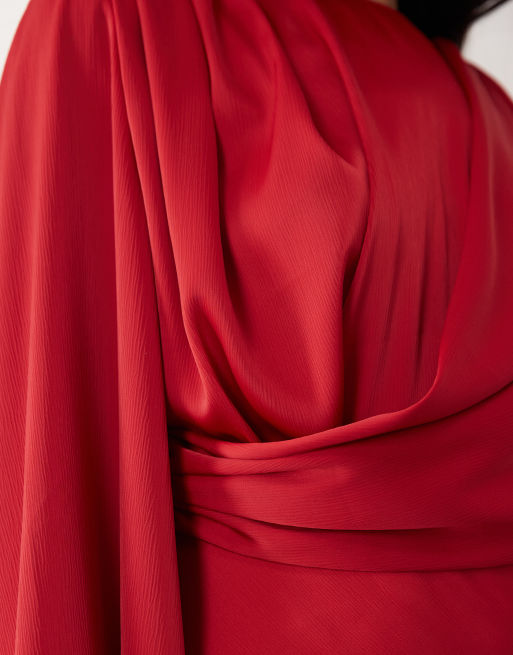 ASOS DESIGN flute sleeve draped maxi dress in red, 3 of 4