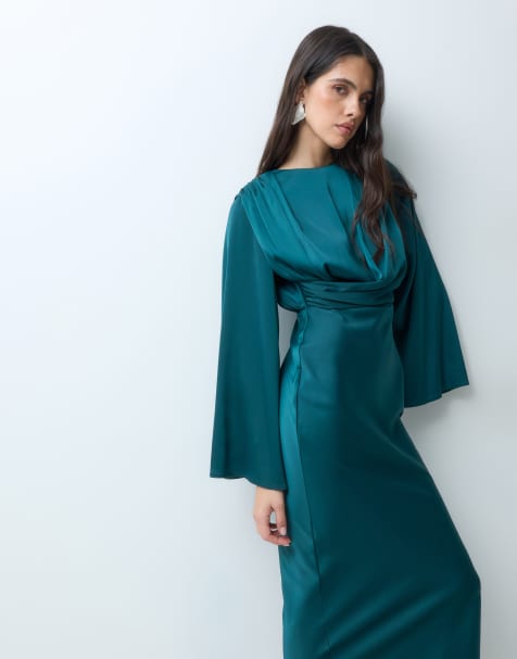 ASOS DESIGN flute sleeve draped maxi dress in teal - view 1