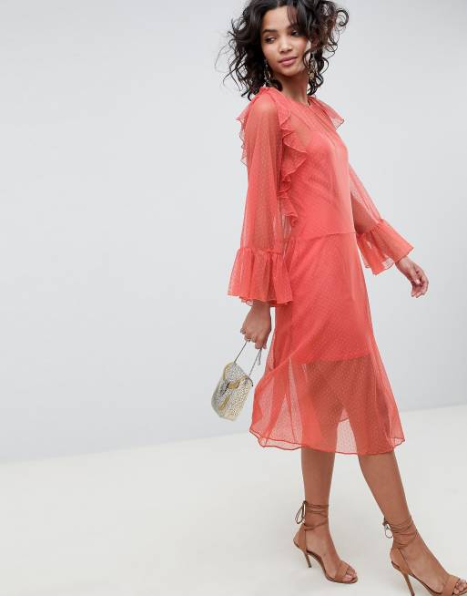 Flute sleeve 2025 midi dress