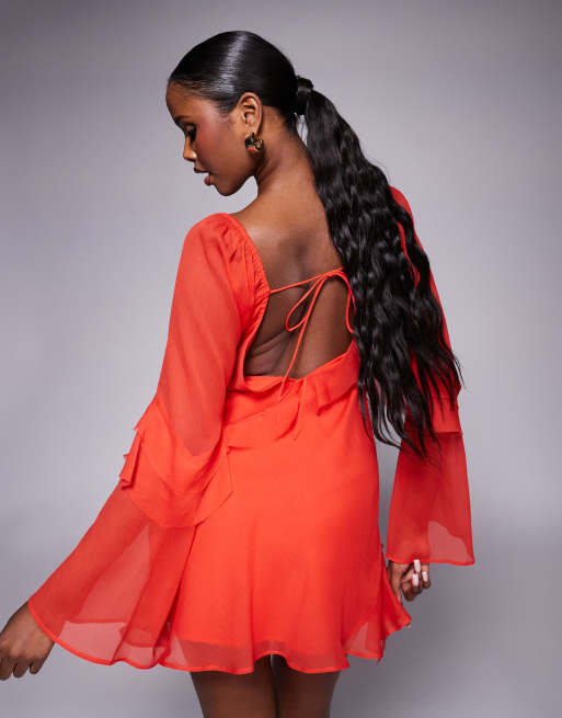 ASOS DESIGN flute sleeve ruffle mini dress in red